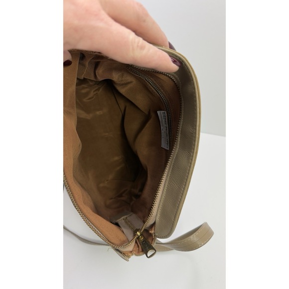 Vtg Dimensions Suede Boho Shoulder Bag Brown Leather Trim Minimalist 80s 90s USA - Picture 9 of 13